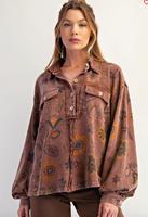 Floral Button Terry Pullover