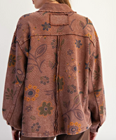 Floral Button Terry Pullover