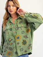 Floral Button Terry Pullover