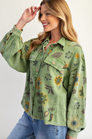Floral Button Terry Pullover