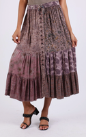 Patchwork Tiered Button Maxi Skirt