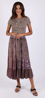 Patchwork Tiered Button Maxi Skirt