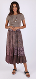 Patchwork Tiered Button Maxi Skirt