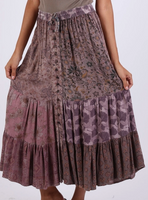Patchwork Tiered Button Maxi Skirt