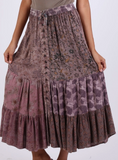 Patchwork Tiered Button Maxi Skirt