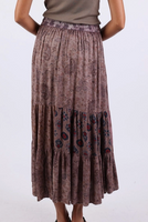 Patchwork Tiered Button Maxi Skirt