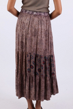 Patchwork Tiered Button Maxi Skirt