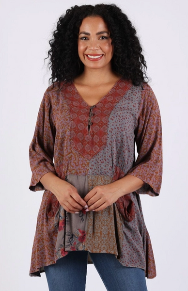 3/4 Sleeve Patchwork Tunic