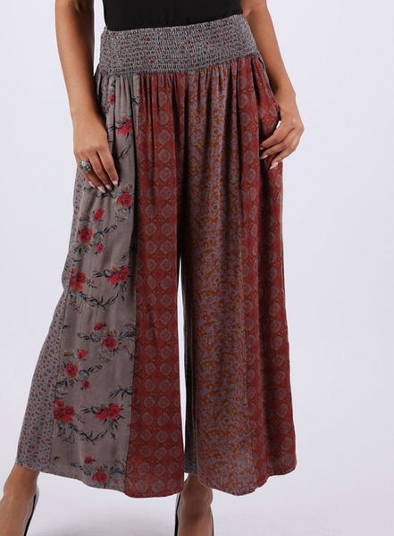 Vintage Berry Fall Tone Patchwork Palazzo Pants