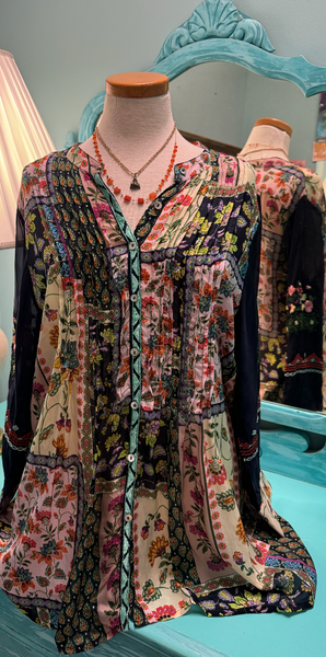 Embroidered Pattern Block Blouse