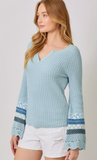 Mixed Sleeve Henley Sweater