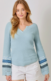 Mixed Sleeve Henley Sweater