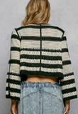 Stripe Long Sleeve Floral Embroidered Crochet Cardigan