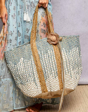 Denim Crochet Woven Tote Bag