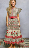 Floral Ruffle Sleeves Tassel Tie Maxi Dress