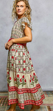 Floral Ruffle Sleeves Tassel Tie Maxi Dress