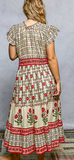 Floral Ruffle Sleeves Tassel Tie Maxi Dress