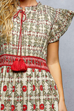 Floral Ruffle Sleeves Tassel Tie Maxi Dress