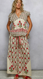 Waist Belt Floral Pattern Pants