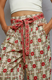 Waist Belt Floral Pattern Pants