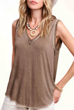 Dyed V-neck Raw Edge Tank Top