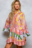 Ruffle Hem Bead Printed Woven Dress/Tunic