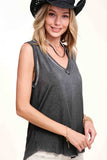 Dyed V-neck Raw Edge Tank Top