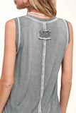 Dyed V-neck Raw Edge Tank Top