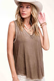 Dyed V-neck Raw Edge Tank Top