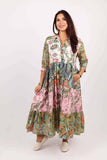 3/4 Sleeve Shirt Dress in Cotton Patchwork