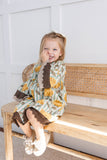Yellow Floral Printed Bell Sleeves Gathered Dress