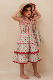 Genelia Layered Dress White with Red Floral Print