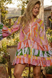 Ruffle Hem Bead Printed Woven Dress/Tunic