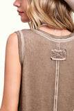 Dyed V-neck Raw Edge Tank Top
