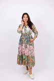 3/4 Sleeve Shirt Dress in Cotton Patchwork