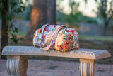 White Floral Upcycled Patchwork Duffel Bag