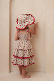 Genelia Layered Dress White with Red Floral Print