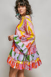 Ruffle Hem Bead Printed Woven Dress/Tunic