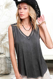 Dyed V-neck Raw Edge Tank Top