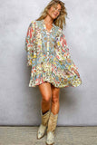 Ruffle Hem Bead Printed Woven Dress/Tunic