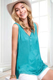 Dyed V-neck Raw Edge Tank Top