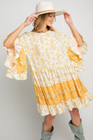 3/4 Sleeve Ruffle Dress