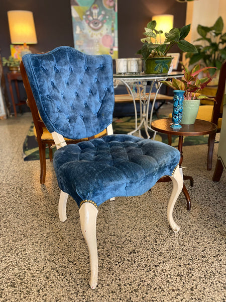 Blue velvet side chair